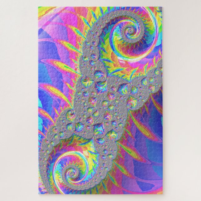 Quebra-cabeça Arte Digital Abstrato Fractal Espiral Arco-íris Ne (Vertical)