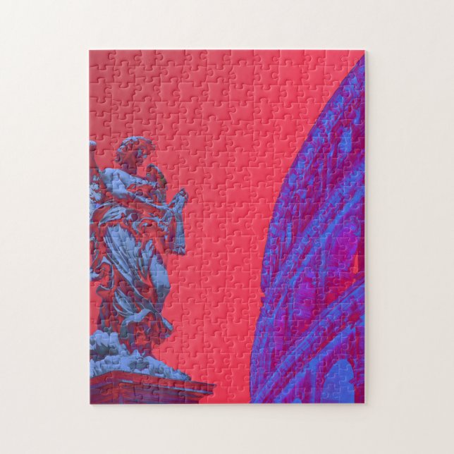 Quebra-cabeça Arte digital azul, vermelha, de Colosseum e estátu (Vertical)