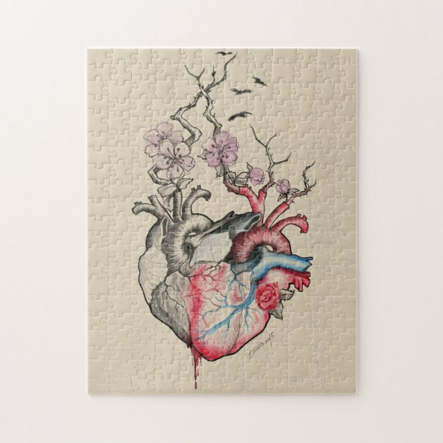 Quebra-cabeça Arte do amor Corações anatômicos surreais Flores V (Vertical)