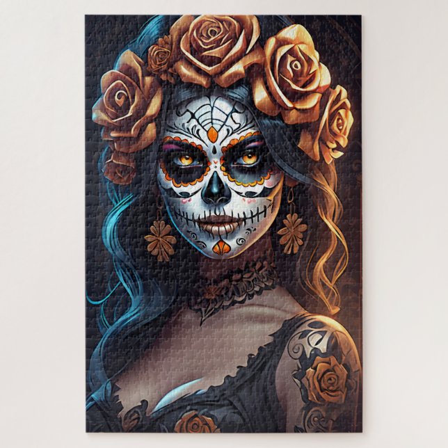 Quebra-cabeça Arte do Crânio do Açúcar - Expressões Coloridas (Vertical)