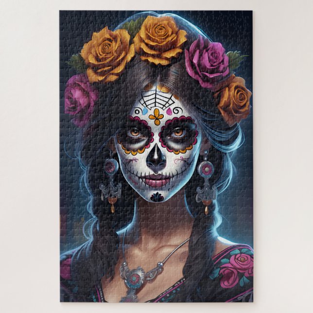 Quebra-cabeça Arte do Crânio do Açúcar - Legitimidade Floral (Vertical)