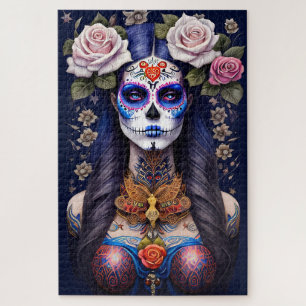 Quebra-cabeça Arte do Crânio do Açúcar - Mulher na Maquiagem do