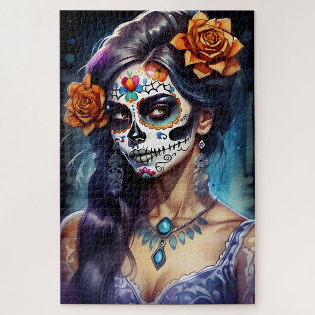 Quebra-cabeça Arte do Crânio do Açúcar - Rostos do Festival (Vertical)