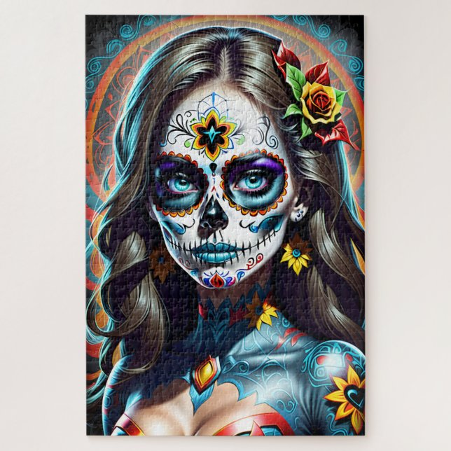 Quebra-cabeça Arte do crânio do açúcar - Vivo e Negrito (Vertical)