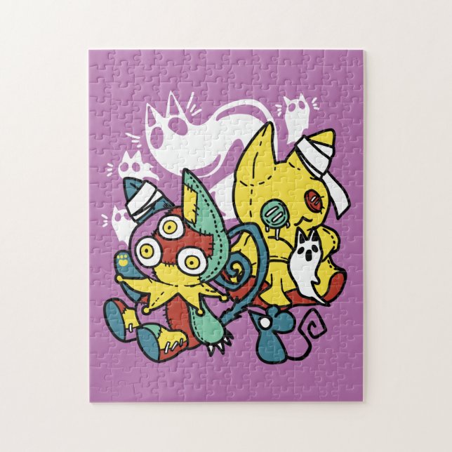 Quebra-cabeça Arte do Dia das Bruxas de Gatos Cerrantes: Assusta (Vertical)