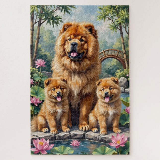 Quebra-cabeça Arte do Jardim de Lótus Chow Chow (Vertical)