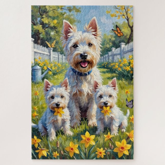 Quebra-cabeça Arte do Jardim de Narcisos Westie (Vertical)