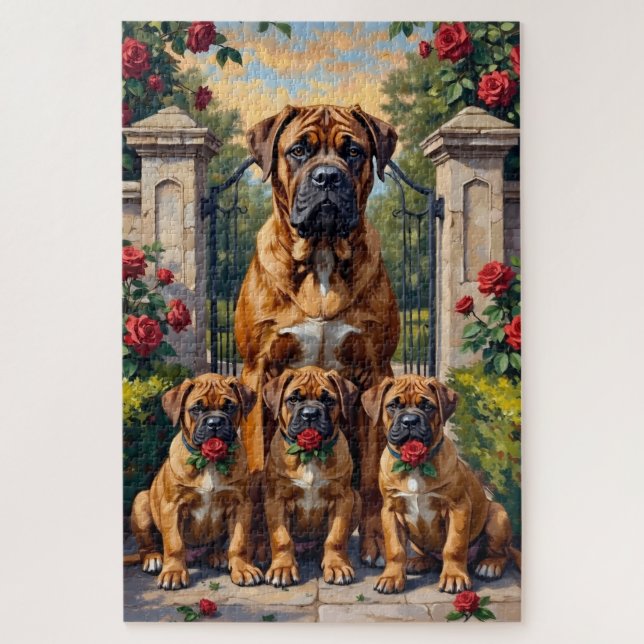 Quebra-cabeça Arte do Jardim de Rosas Bullmastiff (Vertical)