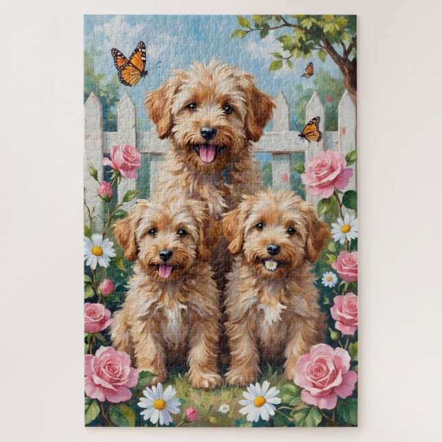 Quebra-cabeça Arte do Jardim de Rosas Pastel Yorkipoo (Vertical)
