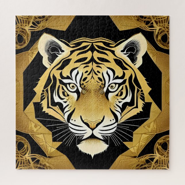Quebra-cabeça Arte do Tigre Ornamental Dourado (Vertical)