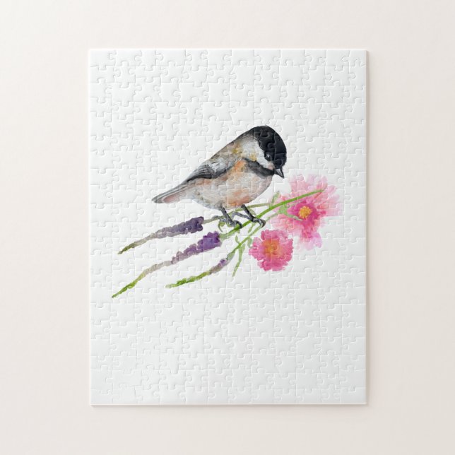 Quebra-cabeça Arte em Aquarela de Chickadee-do-campo-de-capuz-pr (Vertical)