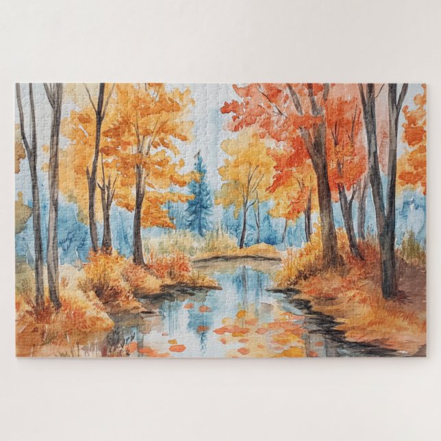 Quebra-cabeça Arte em Aquarela de Floresta de Outono (Horizontal)