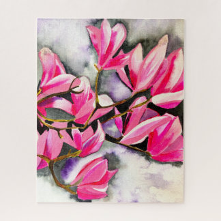 Quebra-cabeça Arte em aquarela de magnólia rosa