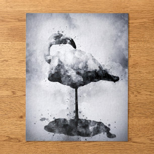Quebra-cabeça Arte em Aquarela Preto e Branco de Flamingo Modern