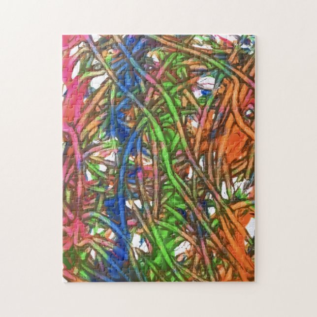 Quebra-cabeça Arte em Mármore Rosa, Azul, Verde, Laranja (Vertical)