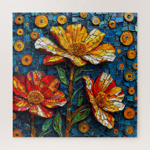 Quebra-cabeça Arte em Mosaico Colorido de Flores Vibrantes