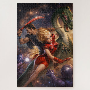 Quebra-cabeça Arte Espacial de Fantasia Ficção Científica Retro