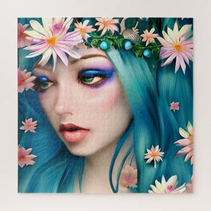 Quebra-cabeça Arte Etéreo Fada Bonita com Cabelo Azul