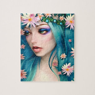 Quebra-cabeça Arte Etéreo Linda Fada com Cabelo Azul