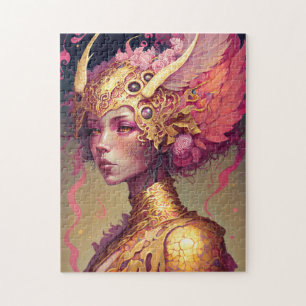Quebra-cabeça Arte Fantástica da Mulher Dragão Rosa