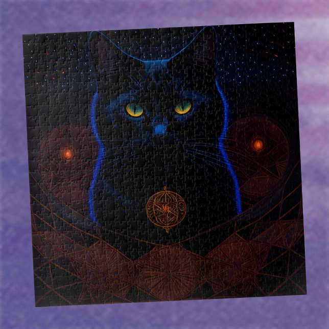 Quebra-cabeça Arte Fantástica de Gato Negro Celestial Escuro (Criador carregado)