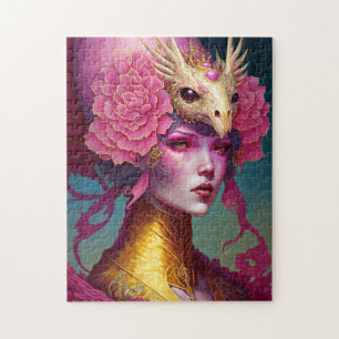 Quebra-cabeça Arte Fantástica de Mulher do Caveira Rosa Dragão