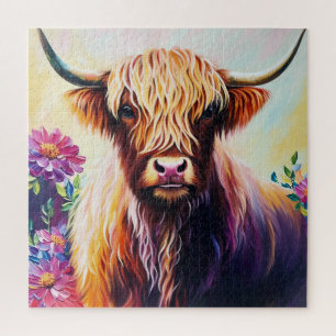 Quebra-cabeça Arte Floral Multicolorida de Vaca Superior