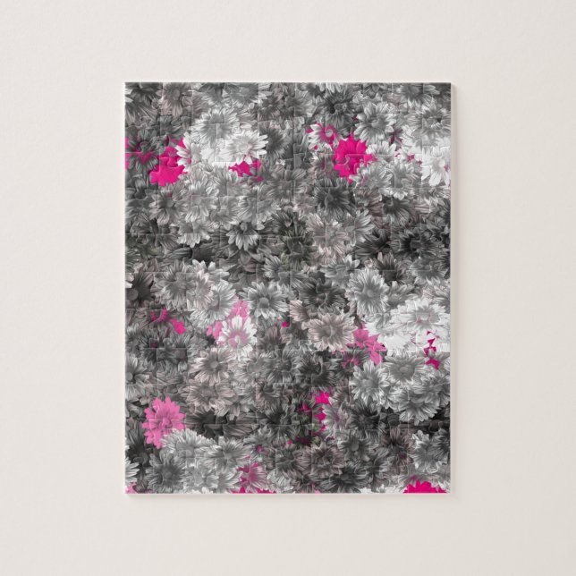 Quebra-cabeça Arte Floral Rosa e Cinza (Vertical)