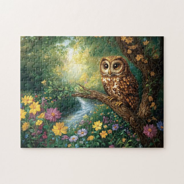 Quebra-cabeça Arte Florestal Cute Barn Owl Encantada (Horizontal)