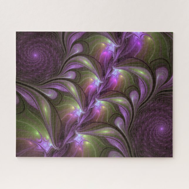 Quebra-cabeça Arte Fractal Abstrata Colorida Violeta Roxo Caqui (Horizontal)