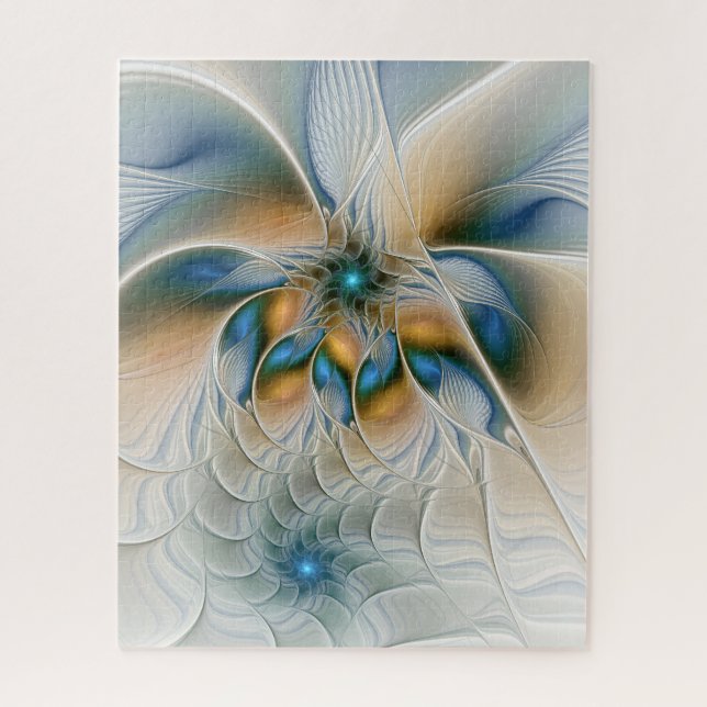 Quebra-cabeça Arte Fractal, Abstrato Fantasia, Com Azul (Vertical)