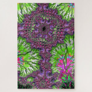 Quebra-cabeça Arte Fractal Colorido Vibrante Neon Trippy Groovy