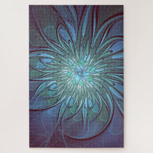 Quebra-cabeça Arte Fractal de Flor Azul Moderno, Abstrato Trendy