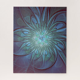Quebra-cabeça Arte Fractal de Flor Azul Moderno, Abstrato Trendy