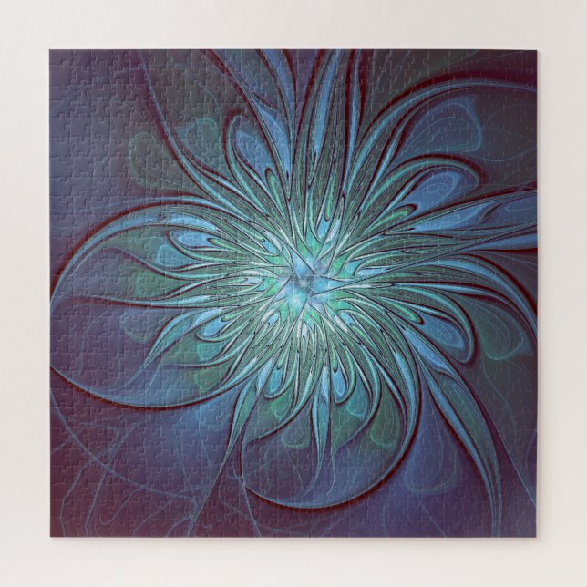 Quebra-cabeça Arte Fractal de Flor Azul Moderno, Abstrato Trendy (Vertical)