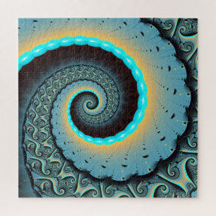Quebra-cabeça Arte fractal espiral abstrata azul-turquesa laranj