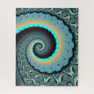 Quebra-cabeça Arte Fractal Espiral Azul Turquesa Abstrato Laranj