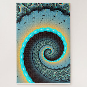 Quebra-cabeça Arte Fractal Espiral Azul Turquesa Laranja Abstrat