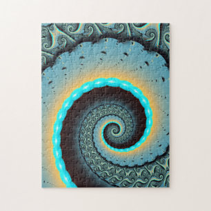 Quebra-cabeça Arte Fractal Espiral Azul Turquesa Laranja Abstrat