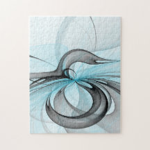 Arte Fractal Moderna Azul Cinza Antracito Abstrato