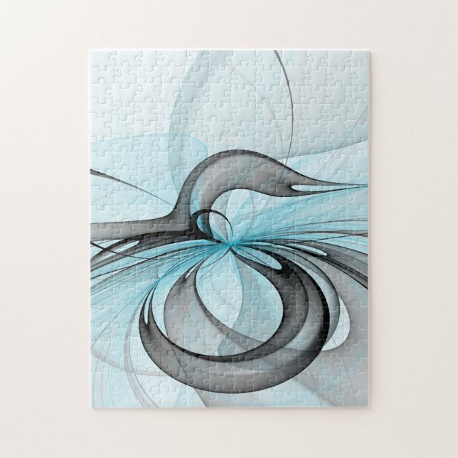 Quebra-cabeça Arte Fractal Moderna Azul Cinza Antracito Abstrato (Vertical)