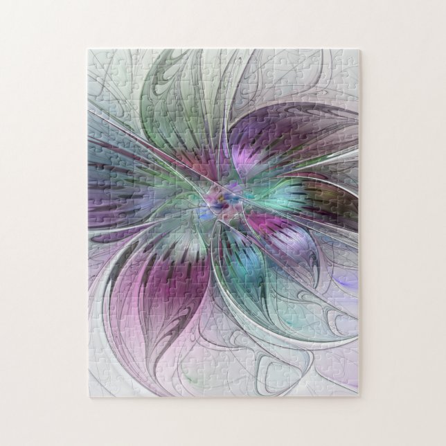 Quebra-cabeça Arte Fractal Moderna Floral Colorida Abstrato (Vertical)