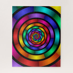 Quebra-cabeça Arte Fractal Moderna Redonda e Psicodélica Colori