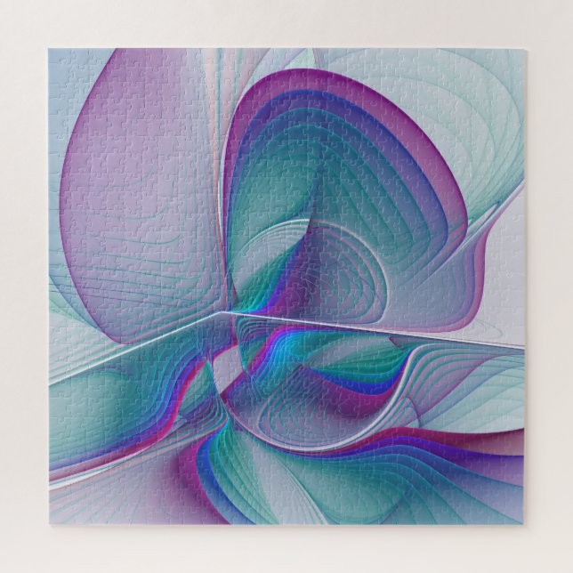 Quebra-cabeça Arte Fractal Turquesa Azul Cor-de-Rosa Moderna (Vertical)