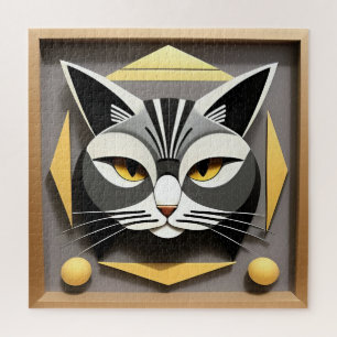 Quebra-cabeça Arte Geométrica de um Gato Estilizado Design Abstr