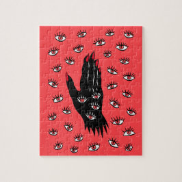 Quebra-cabeça Arte Gótica do Halloween - Olhos Negra Mão Estranh