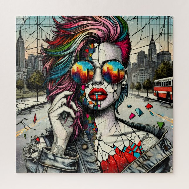 Quebra-cabeça Arte Grunge | Mulher Abstrata Fragmentada (Vertical)