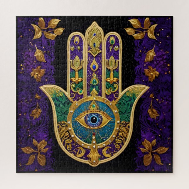 Quebra-cabeça Arte Hamsas Dourado Roxo Verde do Mardi Gras (Vertical)