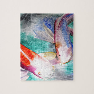 Quebra-cabeça Arte japonesa dos peixes do watercolour de Koi da