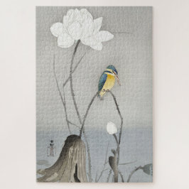 Quebra-cabeça Arte Japonesa Vintage de um Martim-pescador com Fl